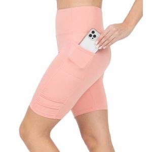 NWT Kay Unger Women's Active Peach Ruched-Panel Pocket Bike Shorts XL
